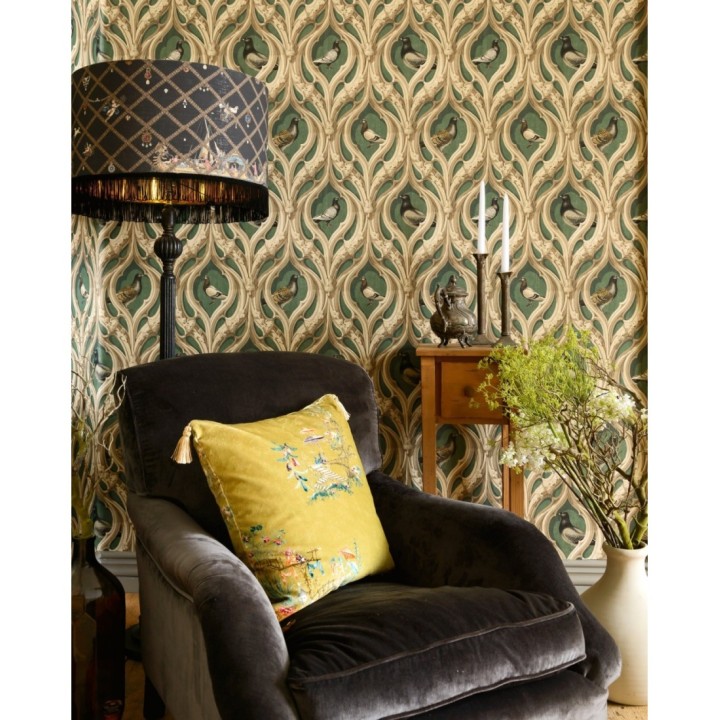 Papel pintado pájaros sobre volutas ornamentales - Zarina Birds 128217