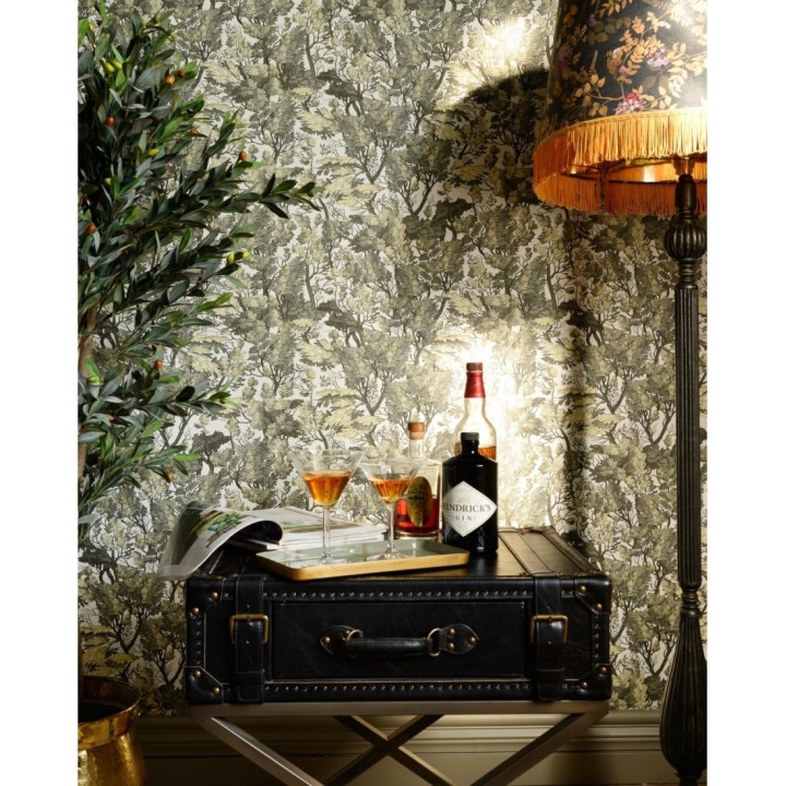 Papel pintado bosque de árboles pequeños tonos apagados - Arges Forest 128224