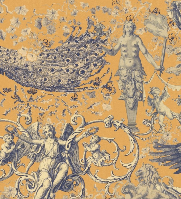 Papel pintado esculturas clásicas fondo ocre - Cherubino Sonno 128228