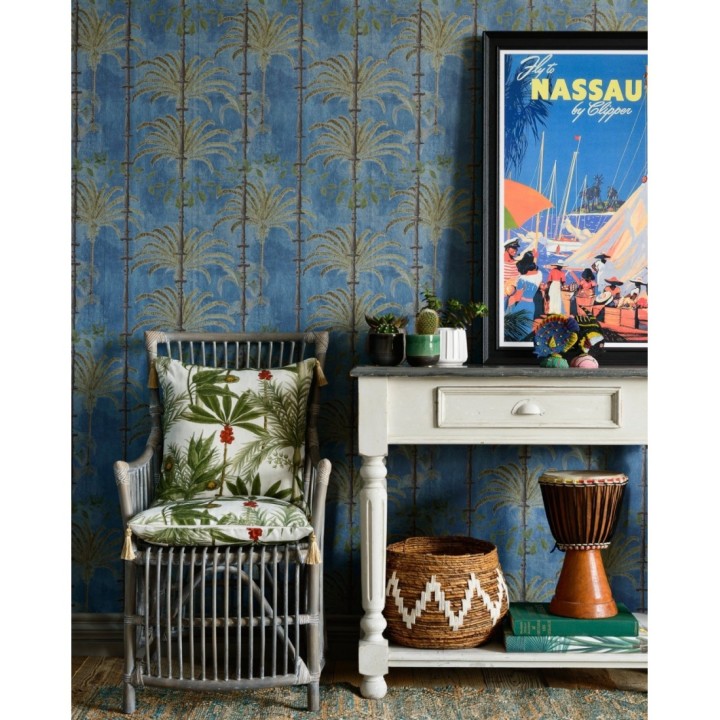 Papel pintado palmeras y lianas en la selva fondo azul - Cabo Palms 128233