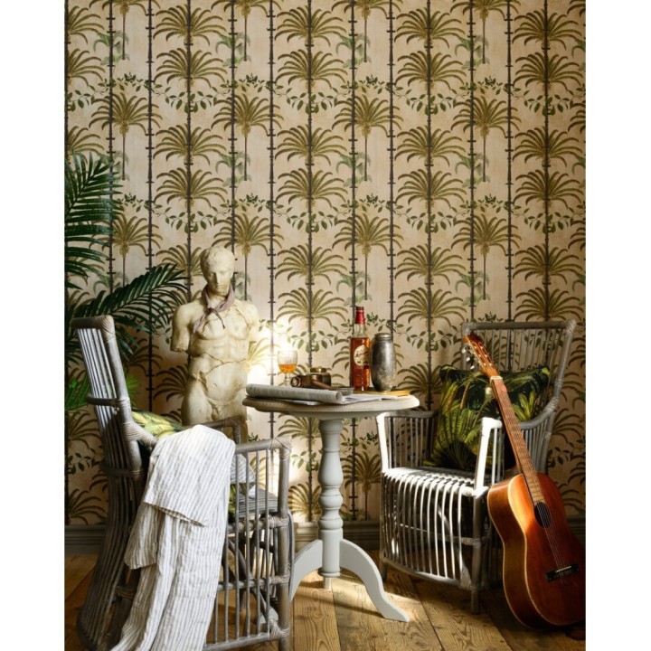 Papel pintado palmeras y lianas en la selva fondo tostado - Cabo Palms 128234