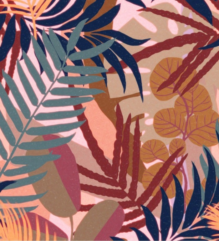 Papel pintado hojas multicolor de la jungla tropical - Kai Palms 128236