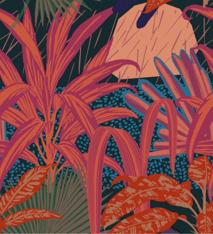 Papel pintado hojas tropicales tonos rojizos - Moana Jungle 128237