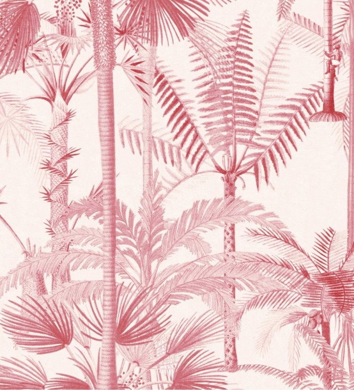 Papel pintado palmeras dibujadas tonos rojizos - Holiday Palms 128240