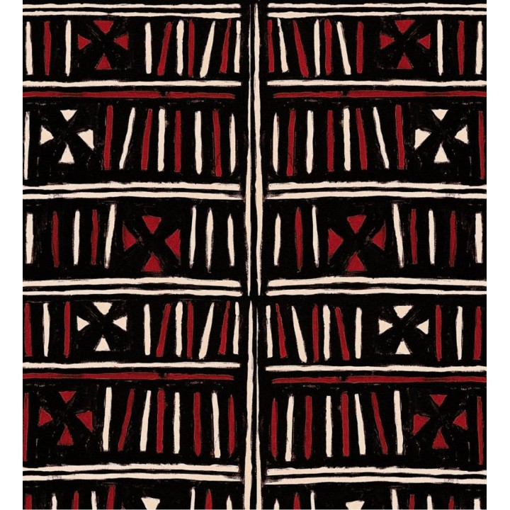 Papel pintado aspas y trazos blanco, negro y rojo estilo étnico - Sarabi Hall 128243