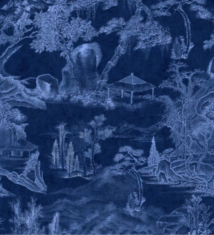 Papel pintado paisaje campestre dibujado tonos azules - Country Picture 128250