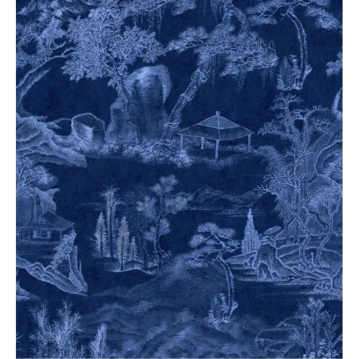 Papel pintado paisaje campestre dibujado tonos azules - Country Picture 128250