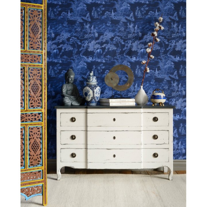 Papel pintado paisaje campestre dibujado tonos azules - Country Picture 128250