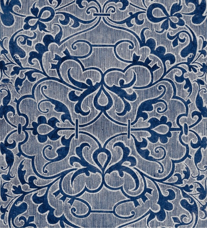 Papel pintado volutas ornamentales azules y blancas - Morgana 128251