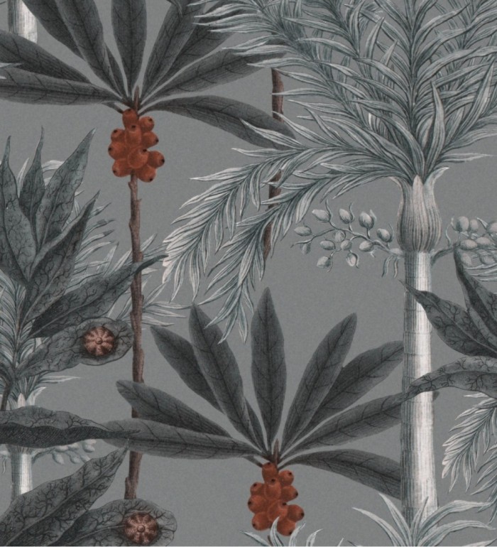 Papel pintado palmeras y cocos tonos grises - Askar Jungle 128262