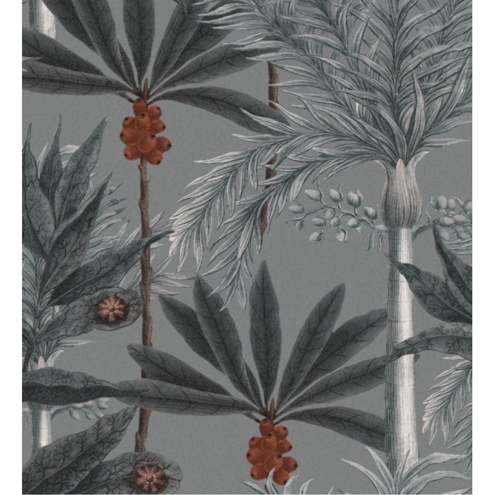 Papel pintado palmeras y cocos tonos grises - Askar Jungle 128262