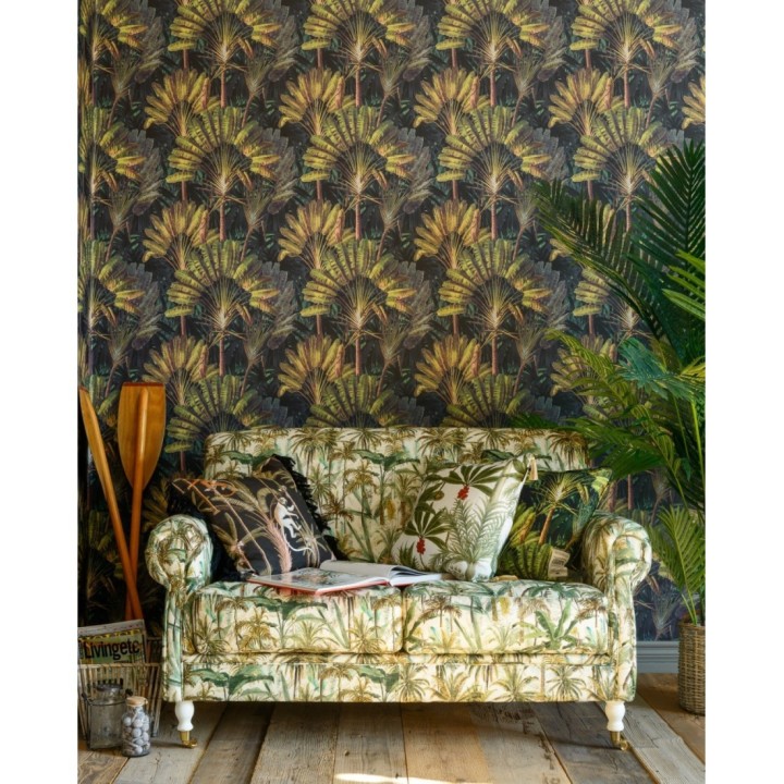 Papel pintado hojas tropicales fondo oscuro - Tropical Fan 128269