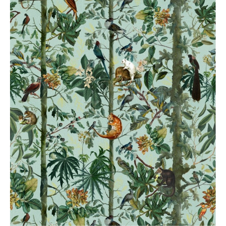 Papel pintado ardillas trepando en las ramas de árboles tropicales fondo claro - Rain Jungle 128271