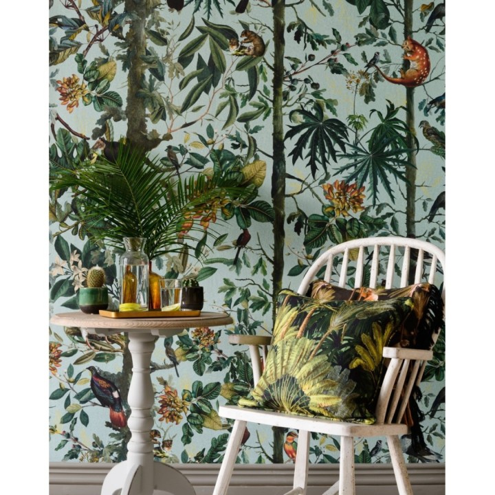 Papel pintado ardillas trepando en las ramas de árboles tropicales fondo claro - Rain Jungle 128271