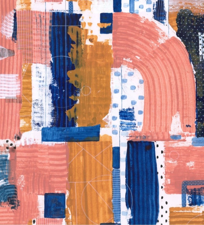 Papel pintado lienzo abstracto tonos rosas y azules - Douglas Cascade 128272