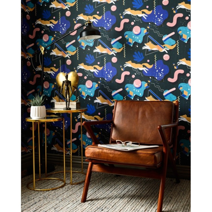 Papel pintado cuadrícula con con cubos, círculos y animales - In Orbita 128280