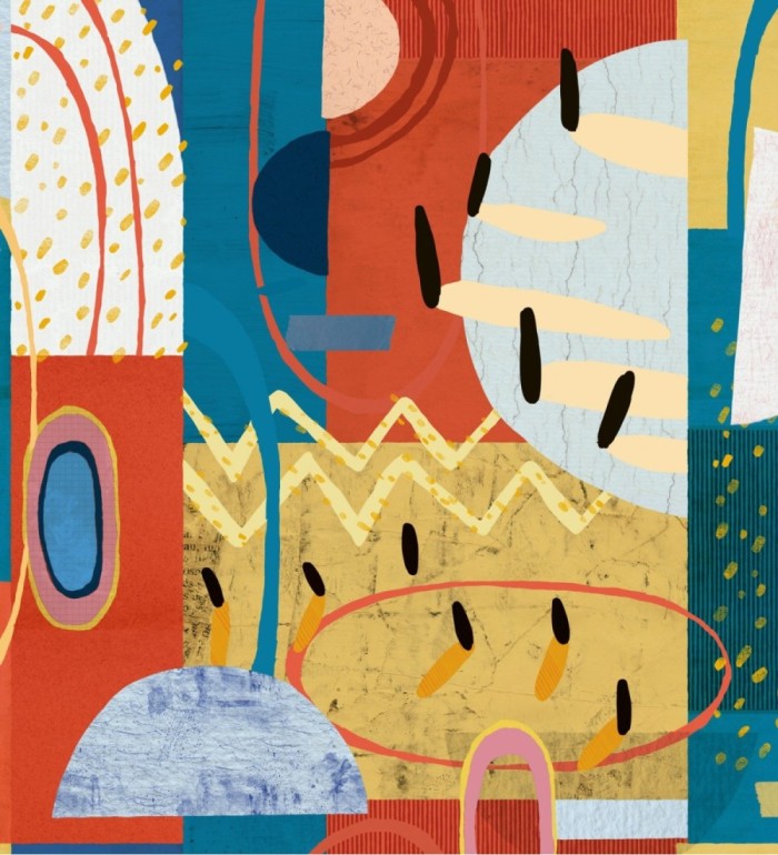 Papel pintado dibujo abstracto tonos ocres y azules - Jackson Drive 128283