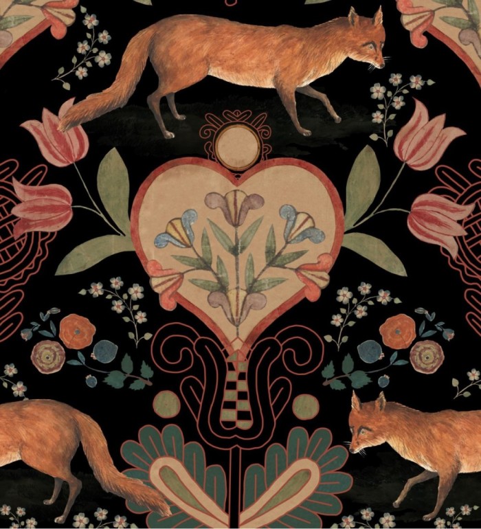 Papel pintado de corazones florales y zorros  - Fox Country 128288