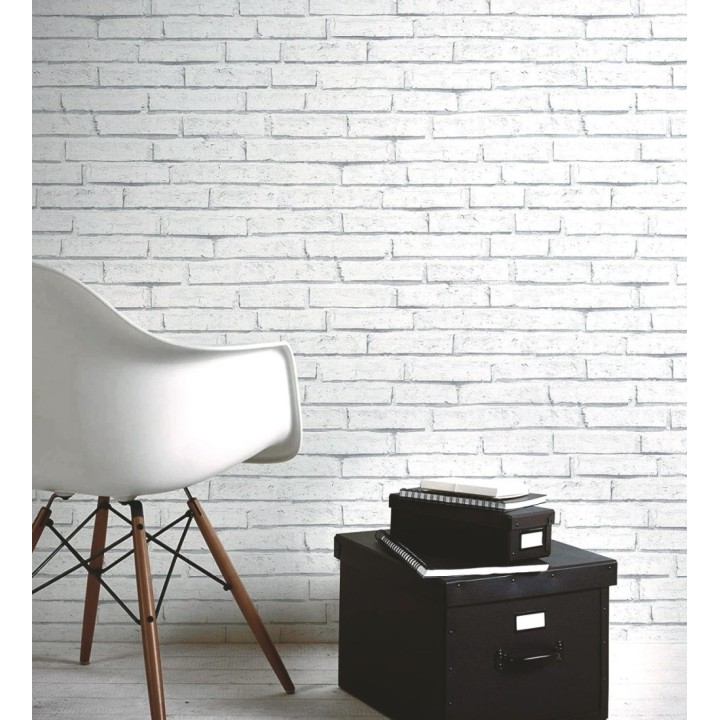Papel pintado imitando muro de ladrillo blanco sin relieve - Elier Brique 128291