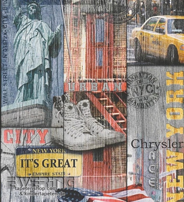 Papel pintado mural de New York en tablas de madera - New York Wood 128292