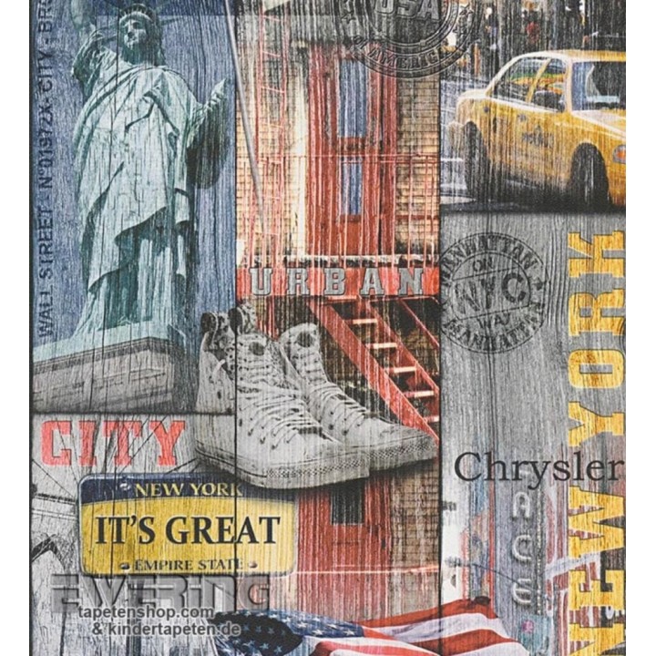 Papel pintado mural de New York en tablas de madera - New York Wood 128292