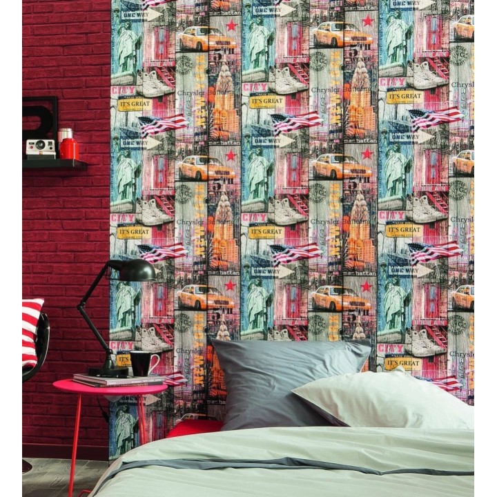 Papel pintado mural de New York en tablas de madera - New York Wood 128292