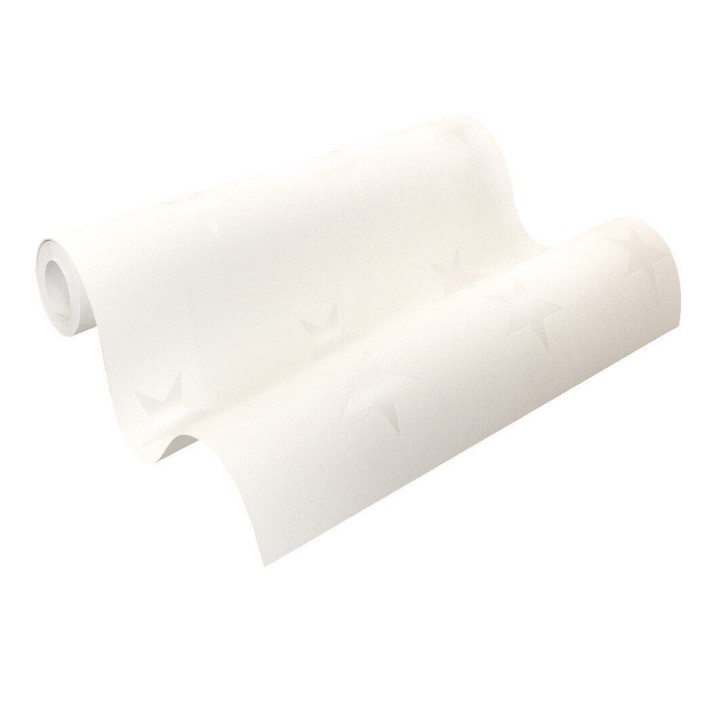 Papel pintado infantil de estrellas color blanco nácar  fondo blanco roto mate - Keira Stars 128296