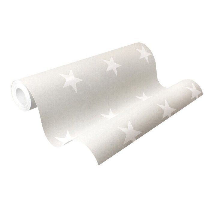 Papel pintado infantil de estrellas color blanco nácar  fondo gris mate - Keira Stars 128297