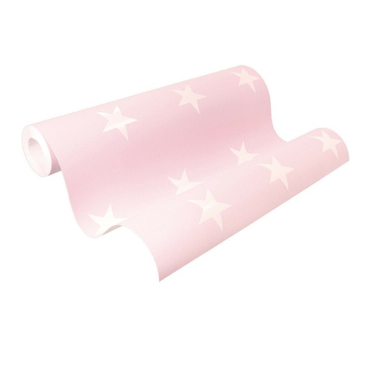 Papel pintado infantil de estrellas color blanco nácar fondo rosa roto mate - Keira Stars 128298
