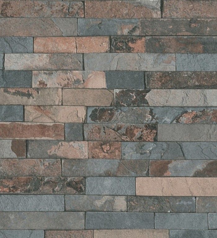 Papel pintado efecto muro de ladrillos pizarra estilo industrial - Aukan 128299