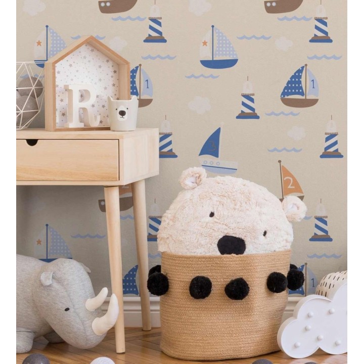 Papel pintado competición barcos de vela para niños habitación infantil - Boat Kids 128300