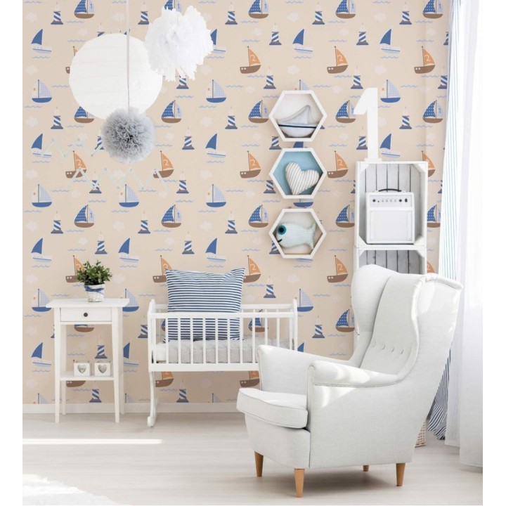 Papel pintado competición barcos de vela para niños habitación infantil - Boat Kids 128300