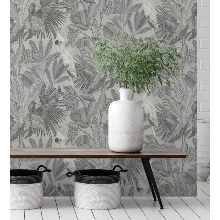 Papel pintado de cacatúas loros y hojas estilo selva tropical - Caledonia Birds 128303