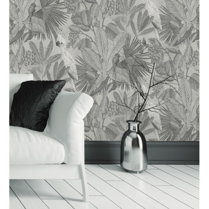 Papel pintado de cacatúas loros y hojas estilo selva tropical - Caledonia Birds 128303