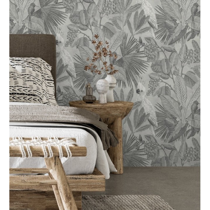 Papel pintado de cacatúas loros y hojas estilo selva tropical - Caledonia Birds 128303