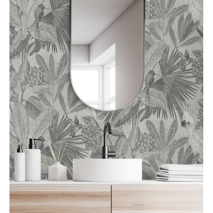 Papel pintado de cacatúas loros y hojas estilo selva tropical - Caledonia Birds 128303