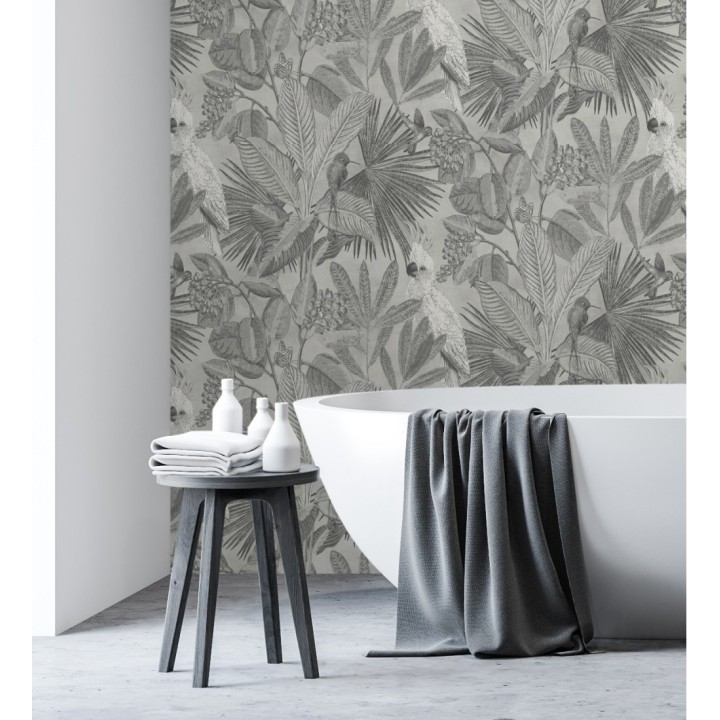 Papel pintado de cacatúas loros y hojas estilo selva tropical - Caledonia Birds 128303