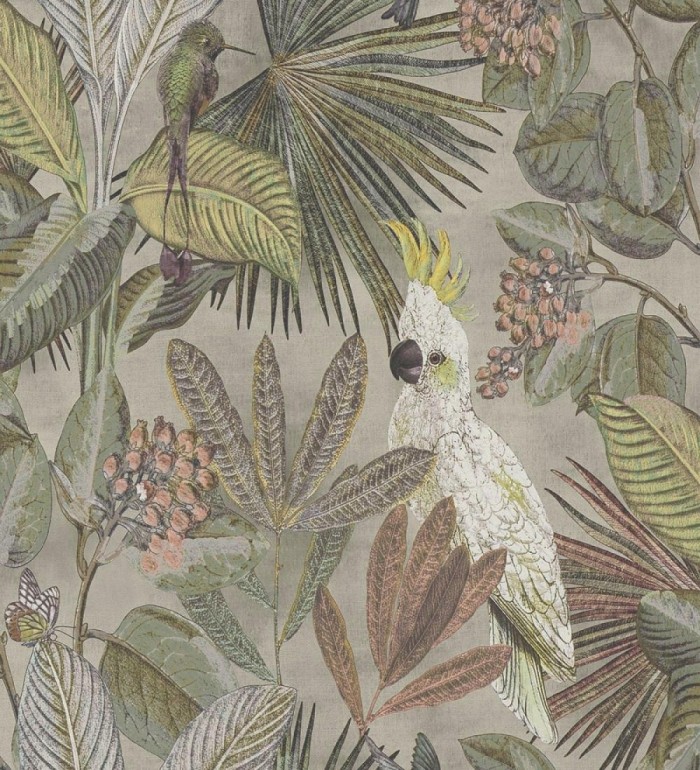 Papel pintado de cacatúas loros y hojas estilo selva tropical - Caledonia Birds 128304