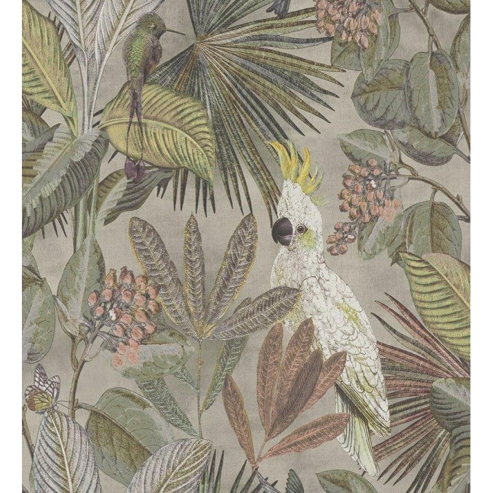 Papel pintado de cacatúas loros y hojas estilo selva tropical - Caledonia Birds 128304