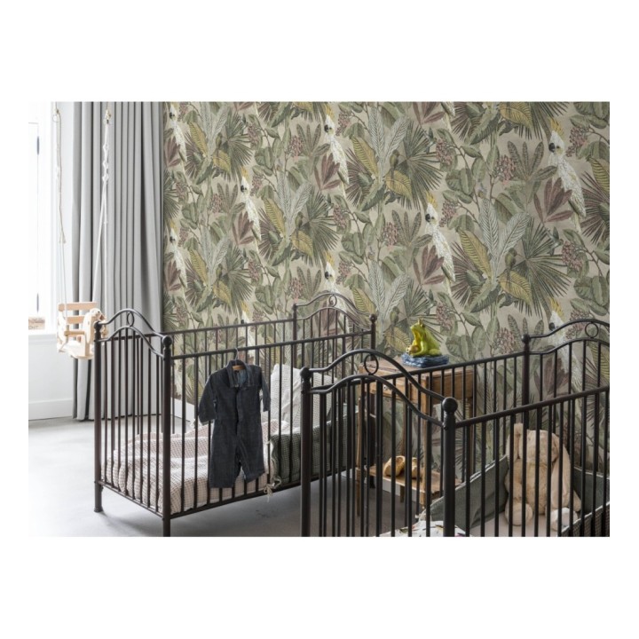 Papel pintado de cacatúas loros y hojas estilo selva tropical - Caledonia Birds 128304