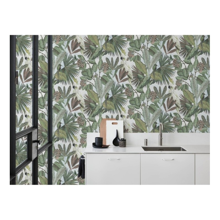 Papel pintado de cacatúas loros y hojas estilo selva tropical - Caledonia Birds 128305