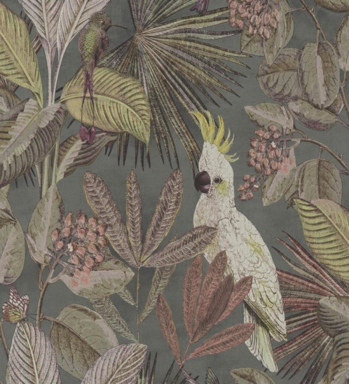 Papel pintado de cacatúas loros y hojas estilo selva tropical - Caledonia Birds 128306