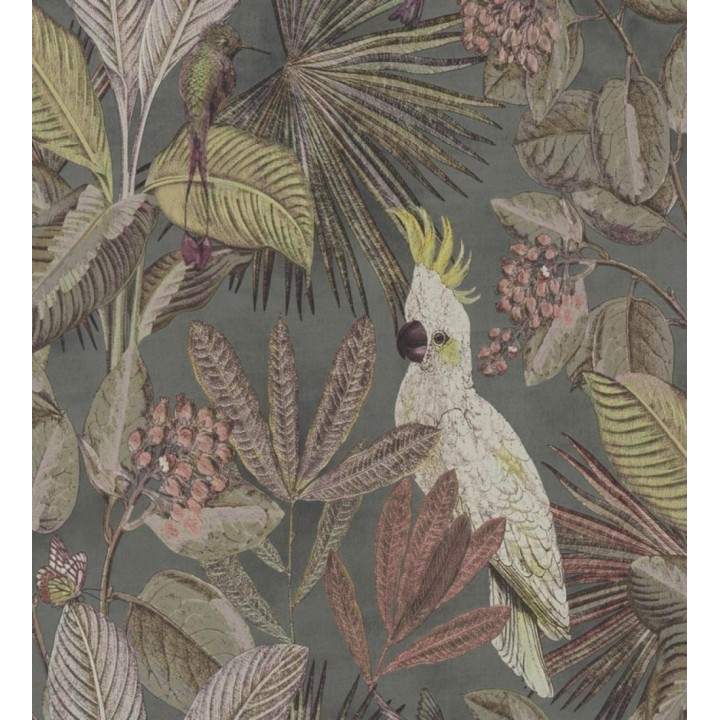 Papel pintado de cacatúas loros y hojas estilo selva tropical - Caledonia Birds 128306