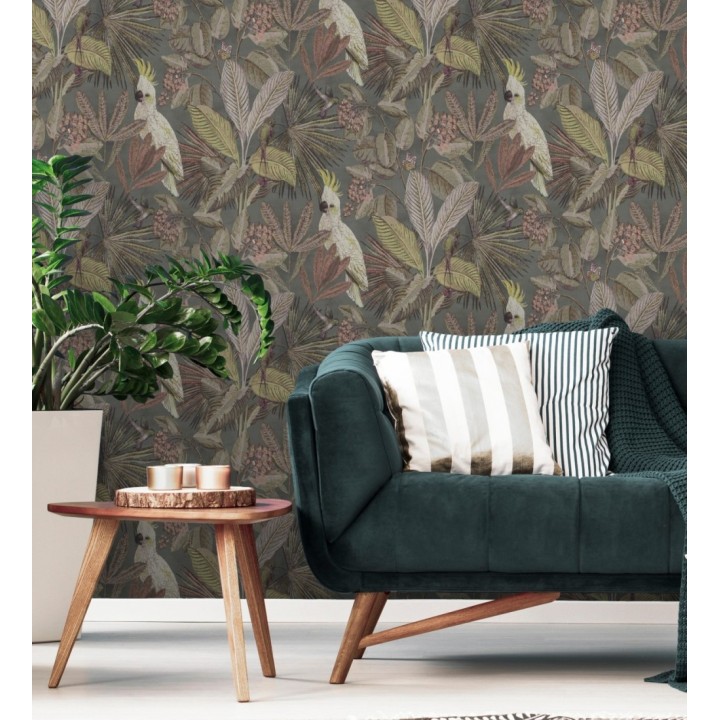 Papel pintado de cacatúas loros y hojas estilo selva tropical - Caledonia Birds 128306