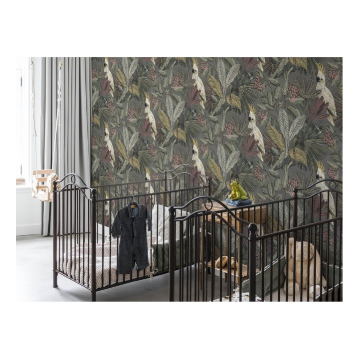 Papel pintado de cacatúas loros y hojas estilo selva tropical - Caledonia Birds 128306