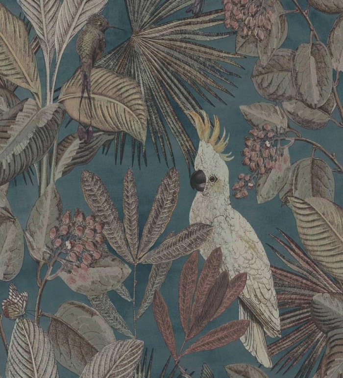 Papel pintado de cacatúas loros y hojas estilo selva tropical - Caledonia Birds 128307