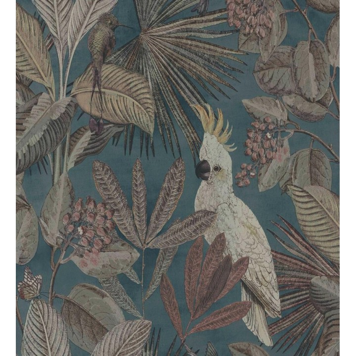 Papel pintado de cacatúas loros y hojas estilo selva tropical - Caledonia Birds 128307