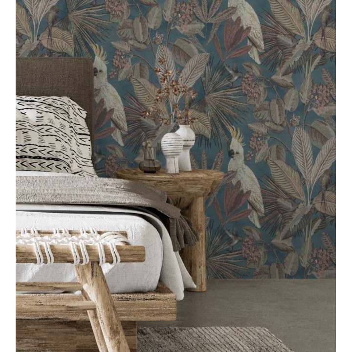 Papel pintado de cacatúas loros y hojas estilo selva tropical - Caledonia Birds 128307