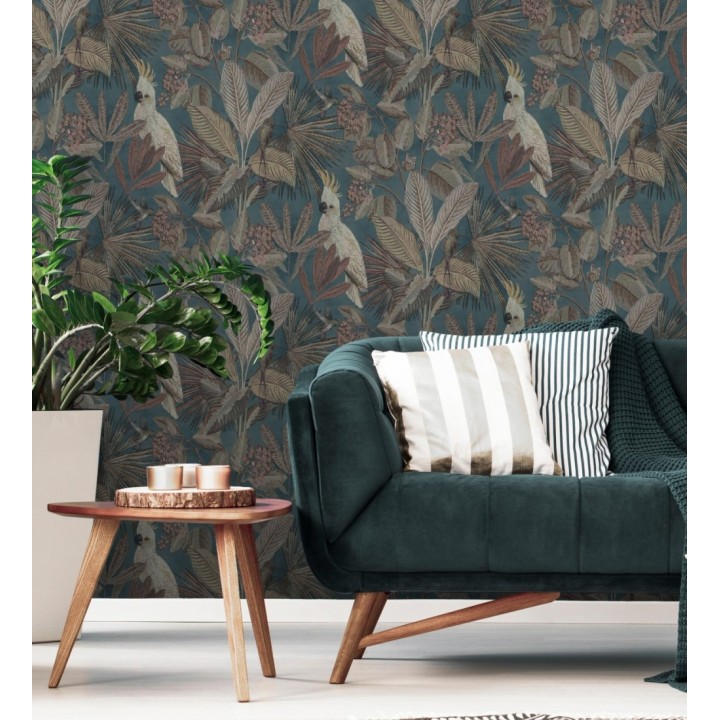 Papel pintado de cacatúas loros y hojas estilo selva tropical - Caledonia Birds 128307