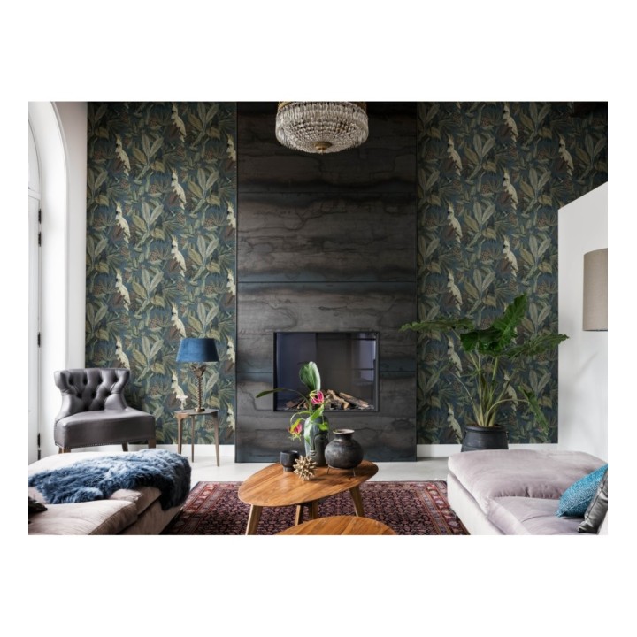 Papel pintado de cacatúas loros y hojas estilo selva tropical - Caledonia Birds 128307